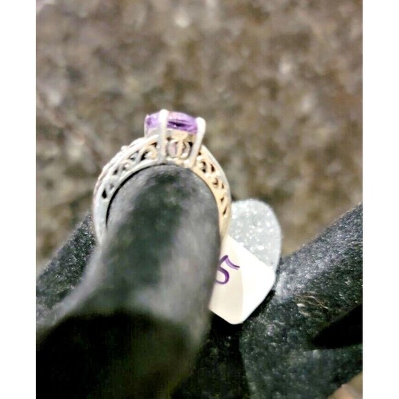 Round Amethyst, gemstone Art Deco design Sterling Silver 925 Ring Filigree sz 5 - Picture 3 of 14